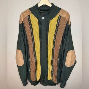 SilverSilk Men's Full Zip Knit Cardigan with Elbow Patches Coogi Style Size XL